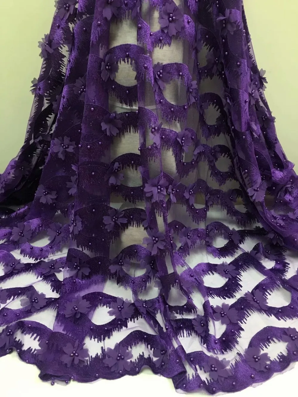 Африканский кружевной ткани 2018 вышитые в нигерийском стиле шнуровка ткань фиолетовый цвет Высокое качество Французский тюль кружевной
