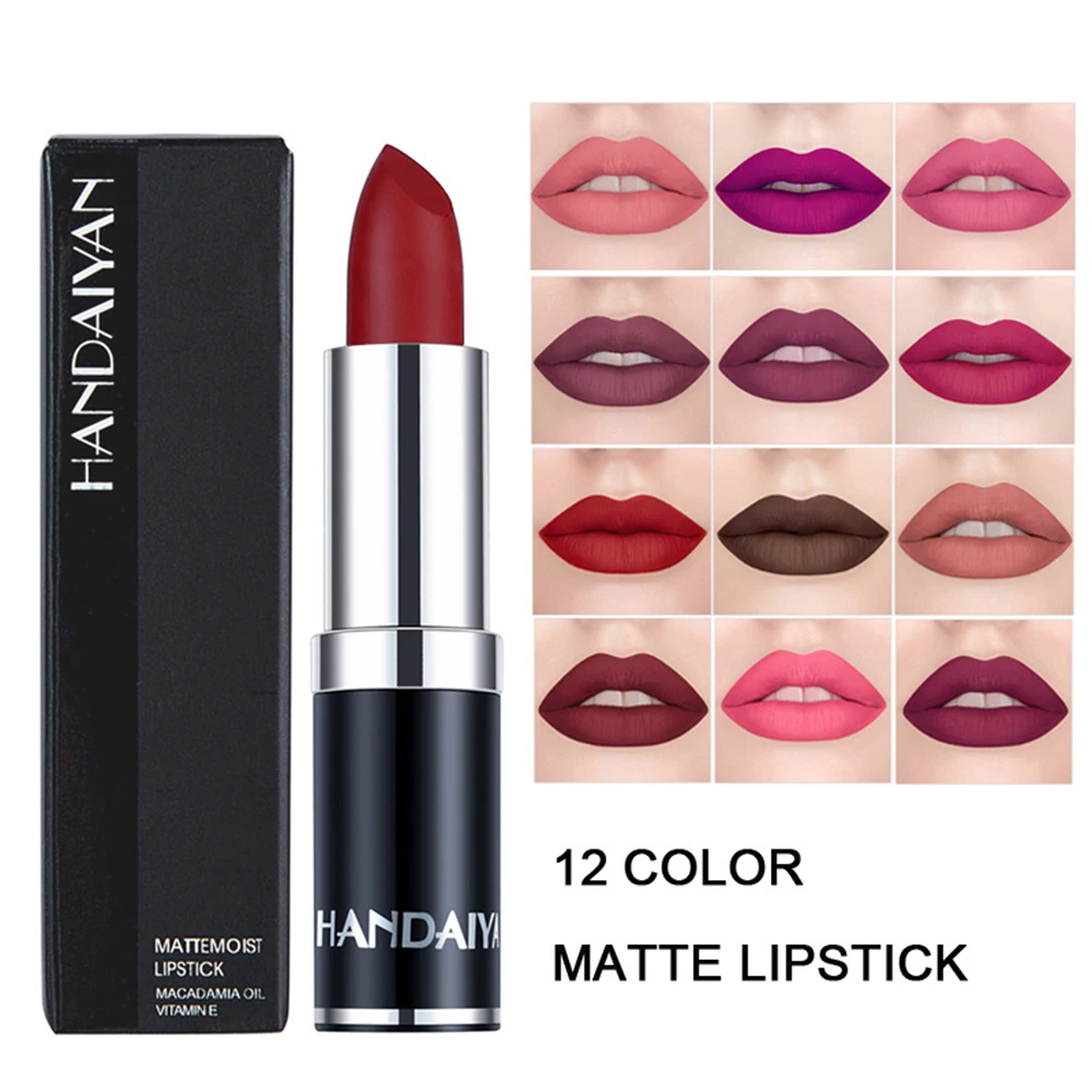 

HANDAIYAN Matte Lipstick Long Lasting Waterproof Smooth 12 Color Moisturizer Makeup Sexy Lip Stick Mermaid Pigment Nude TSLM1