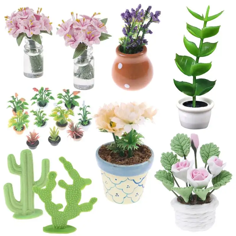 d/écoration de paysage 2 x 2 x 3 cm Milisten Lot de 7 mini plantes en pot miniatures miniatures pour pot de fleurs pour maison de poup/ée