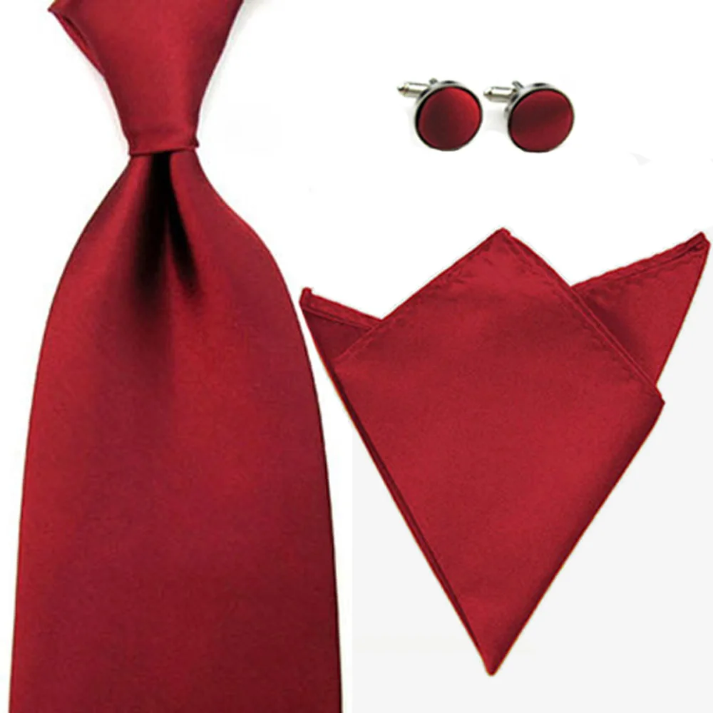 New Wedding Men Tie Red Fashion Pocket Ties For Men Business 8cm Groom Tie Kravat Bowties Ties Tie+Handkerchhief+Cufflinks - Цвет: Burgundy