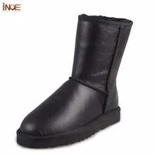 INOE Klassische mitte wade echtes lammfell schafe pelz gefüttert winter schnee stiefel für frauen winter schuhe wasserdicht schwarz