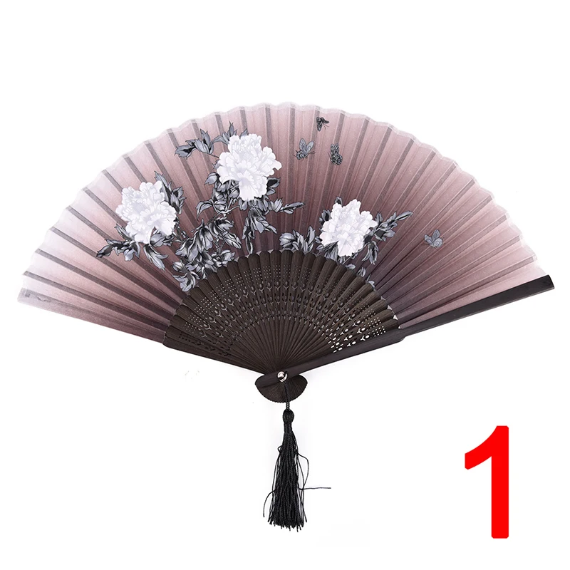Летние винтажные бамбуковые складные ручные веер в виде цветка китайские танцевальные карманные подарки свадебные красочные дропшиппинг - Цвет: 22cm