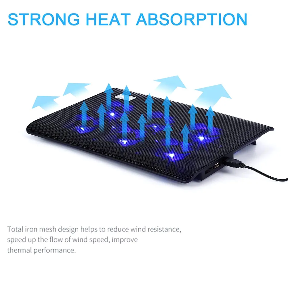 Günstig Tragbare Laptop Stille Kühler Mit 6 Fans Kühlung FÜR Pad 2 USB Ports Einstellbare Geschwindigkeit Computer Fan Basis Platte Für notebook PC