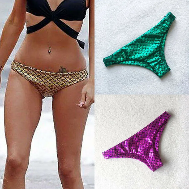 

Womens Bikini Mermaid Cheeky Bottom Summer Low Waist Fashion Female Solid Color Thong V Swimwears Swimsuits Panties Briefs