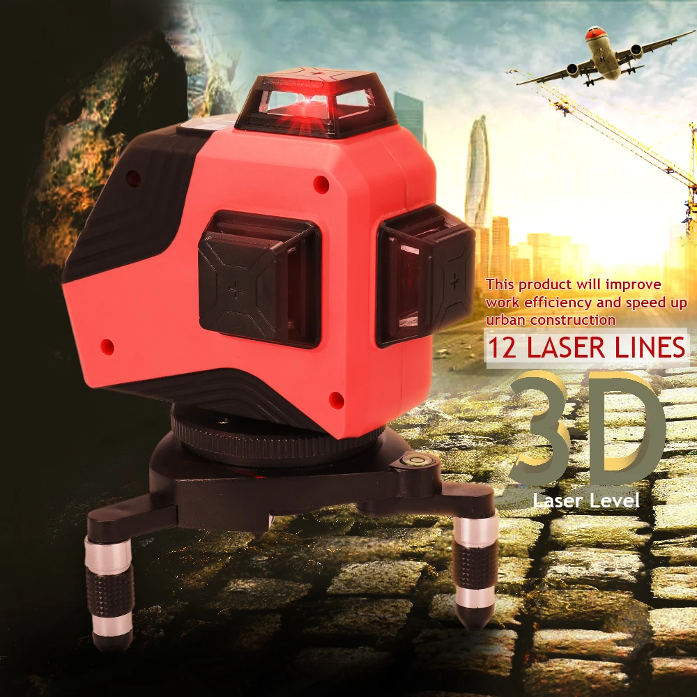 

Professional 3D 12 Red Line Leveler 360-degree Laser Level Touch Key nivel laser Measurment Instrument with Non-slip Fixed Base