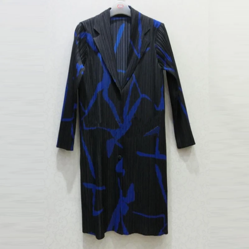 

Changpleat 2018 Spring print Women's Trench Miyak Pleated high-end Fashion Long-sleeved lapel Single-breasted Fenale Long Coats