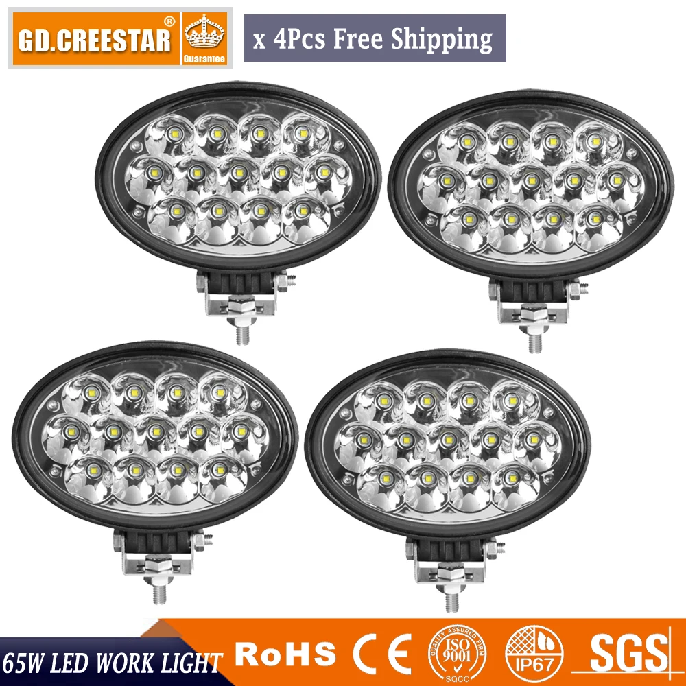 GDCREESTAR 7inch Oval offroad lights 65W Flood beam 12V Car Led Work