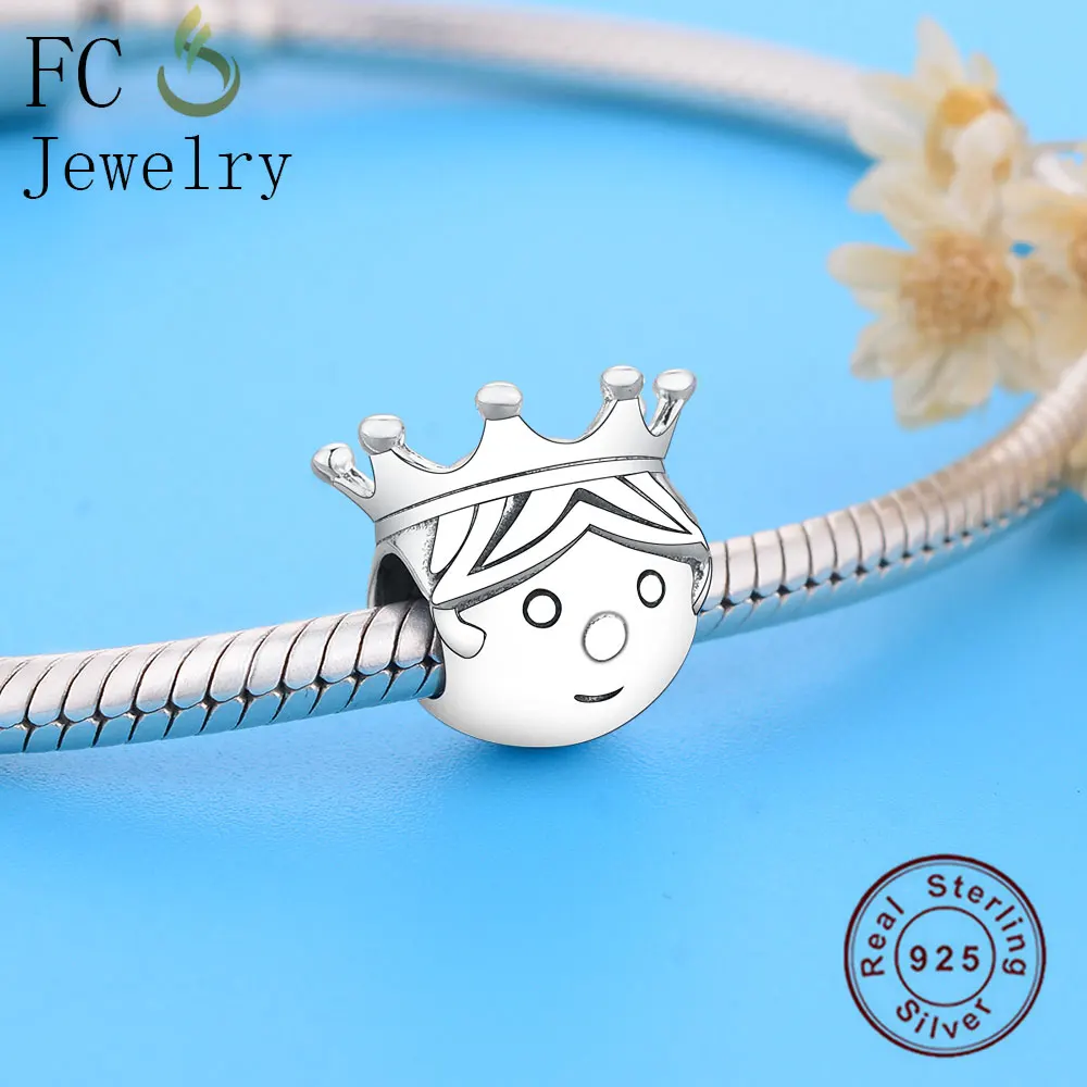 FC ювелирные изделия подходят Pandora браслет 925 серебряный пара мальчик девочка лицо голова принцесса подвеска в форме короны делая Berloque ребенок