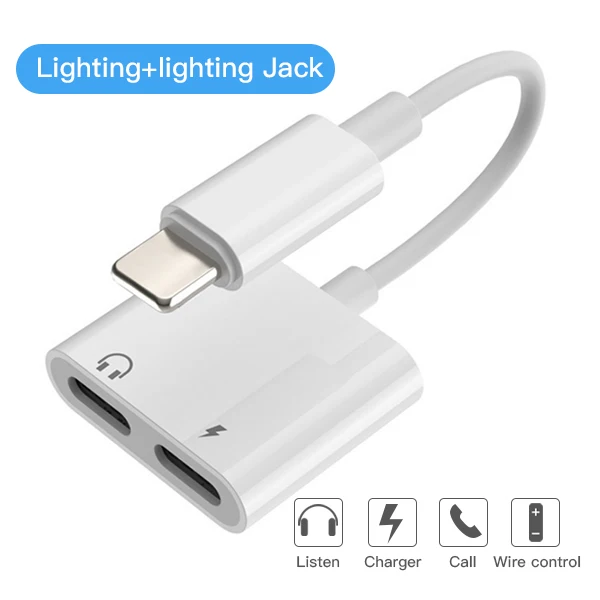 !ACCEZZ Dual Lighting Audio Adapter For IPhone XS MAX XR X 8 Plus 3.5mm Jack Earphone Charging Aux 2 In 1 Splitter For IOS 11 12 usb to iphone converter Adapters & Converters