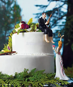 

Hot Sale Cake Accessories Hooked on Love Fishing Groom Catching Bride Funny Engagement Wedding Cake Topper Decoration Supplies
