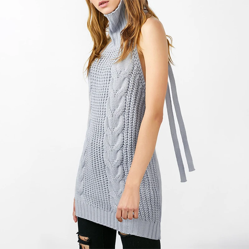 

2017 Japan Sexy Tie Open Backless Long Virgin Killer Sweater Turtleneck Sleeveless Lace-up Women Jumper Pullover Vest 5 Colors