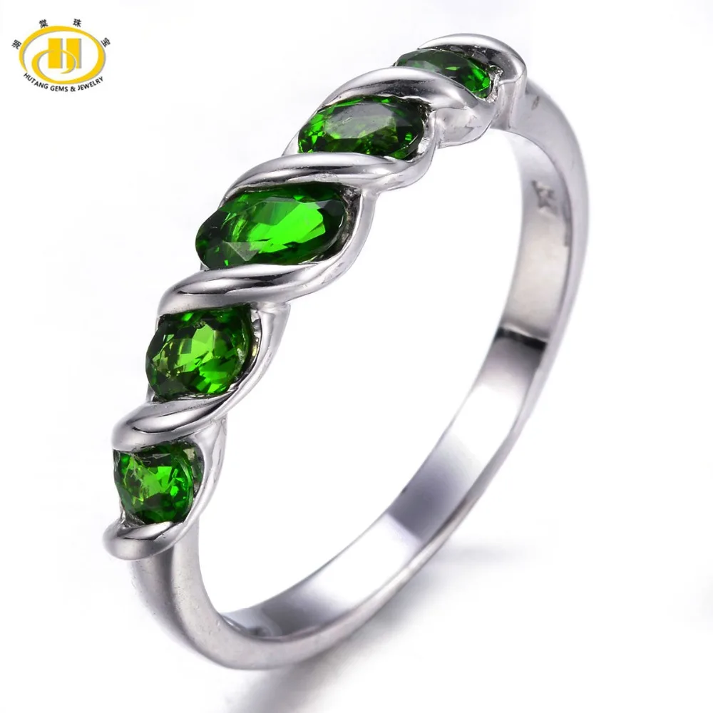 

Hutang Pure 925 Sterling Silver Jewelry Women Rings Natural Chrome Diopside Ring 5 Green Gemstones Fine Jewelery Party Anillos