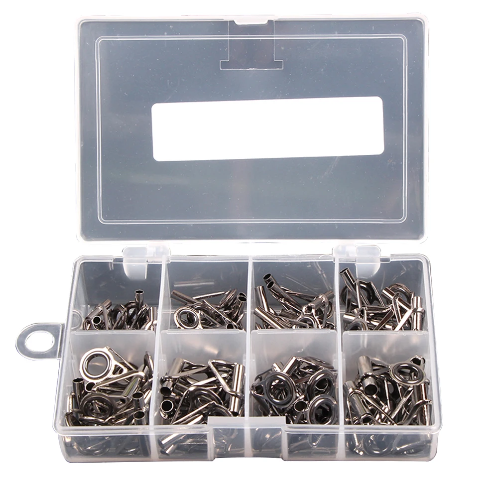 

80pcs Fishing Accessories Rod Guides Repair Kit DIY Eye Rings Mix size Stainless Steel Frame Casting Rod Guide with Box