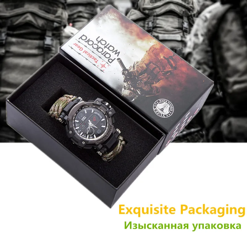 في الهواء الطلق بقاء العتاد التكتيكية ووتش متعددة الوظائف للماء 50 M Paracord معصمه ووتش للرجال التخييم المشي الطوارئ