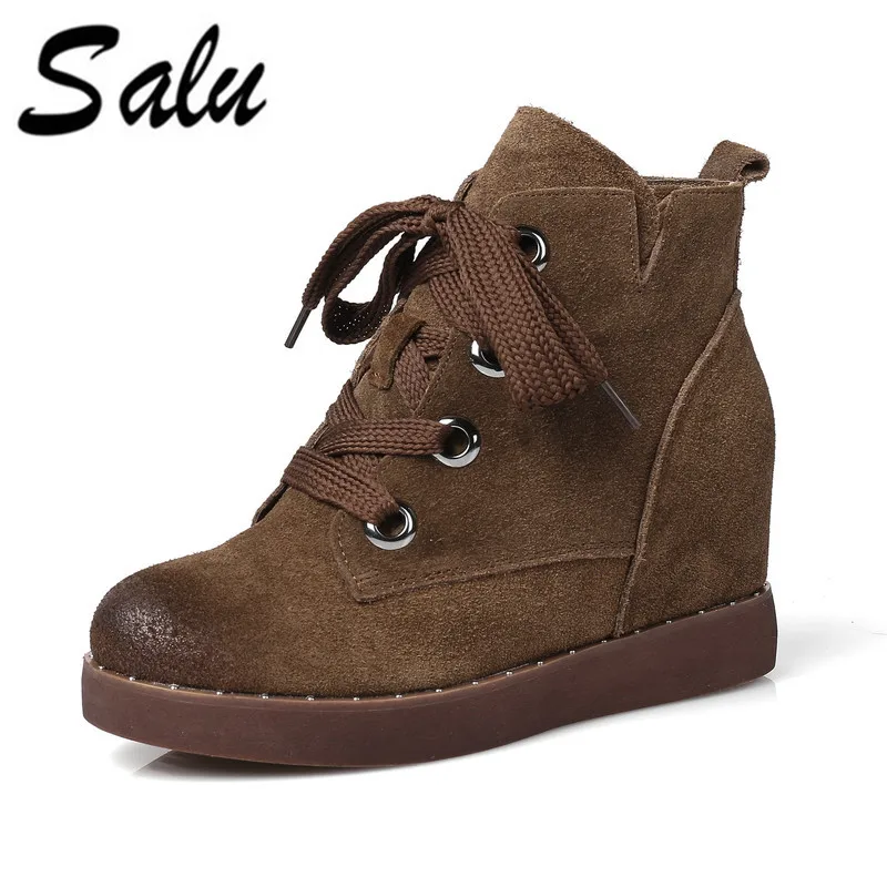 

Salu cow Suede Women's Shoes Wool Fur Plush Winter Boots High Quality Genuine Leather Footwear Ankle Boots Size 7 8 9