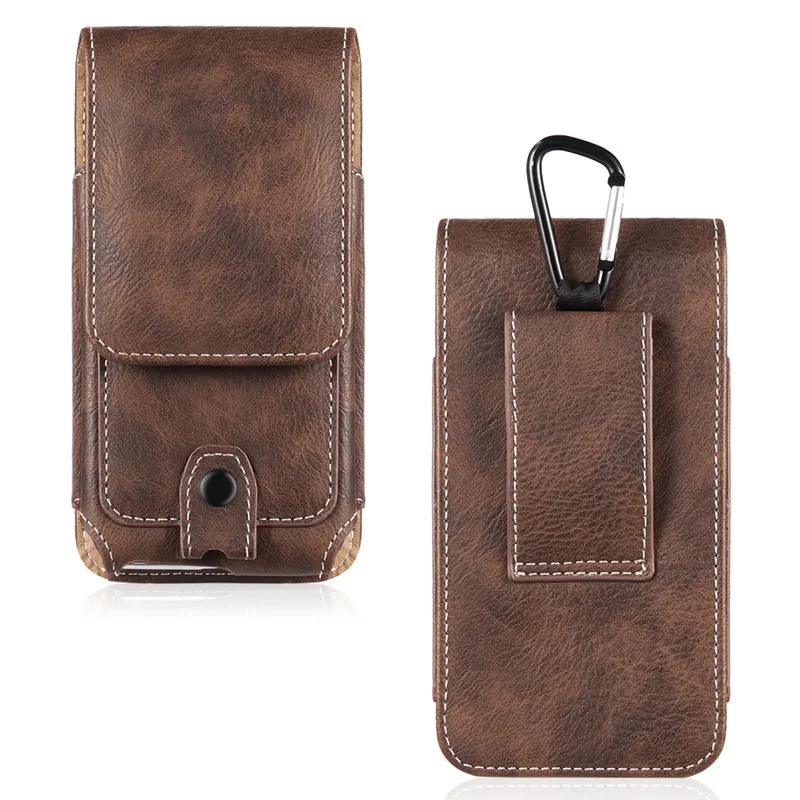 Универсальный чехол кожаный чехол для телефона iphone XS X 6 7 8 plus поясная сумка Магнитная кобура Зажим для ремня чехол для телефона для redmi 5 plus - Цвет: Dark Brown