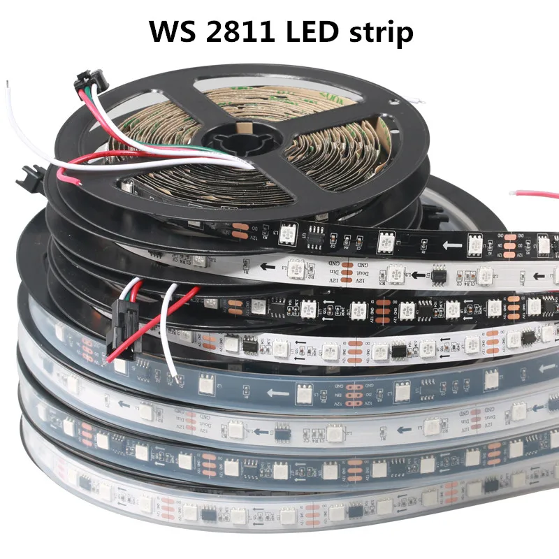 Светодиодный 5 метров WS2811 полосы света DC12V IP30 IP67 RGB/белый/теплый белый адресные 30 60 светодиодный s/M Пиксельная лента 1 IC 3 Светодиодные ленты