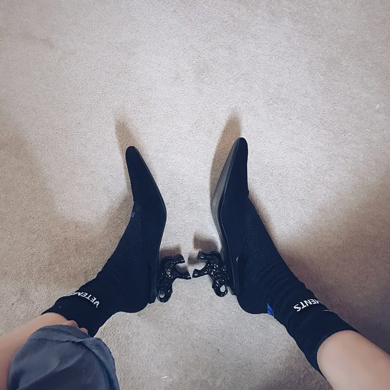 

2018 Hot Spring Summer Shoes Woman Strange Heels Pumps Designer Round Toe Leather Slingbacks Woman Pumps Elephant Heels Pumps