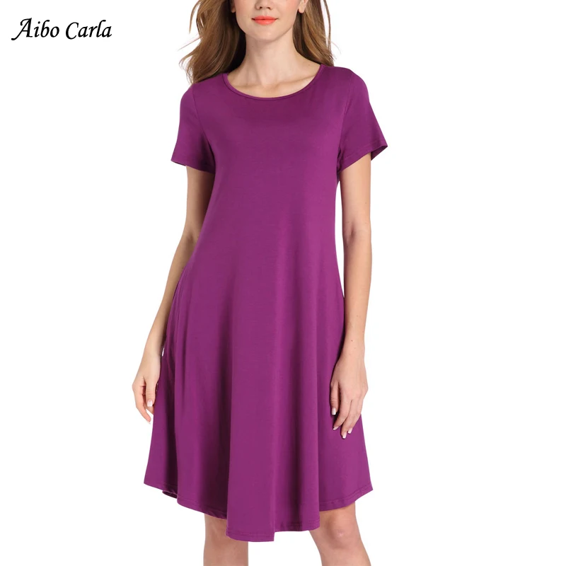 Women Loose Clothing  2019 New Women Purple  Dress  Summer 