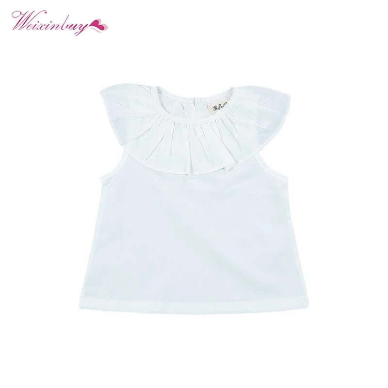 

WEIXINBUY New Baby Girl Ruffled Collar Tee White T-shirt Summer Cotton Top Blouse Sleeveless Shirt 0-3 Years
