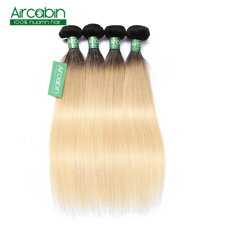 

1B 613 Ombre Blonde Brazilian Straight Hair Bundles 2 Tone Dark Roots Platinum Remy Human Hair Weave 4 Bundles Aircabin Hair