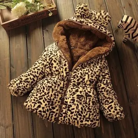 Осенне-зимнее Детское пальто леопардовые пальто с капюшоном из искусственного меха и куртки верхняя одежда для маленьких девочек детская теплая Рождественская одежда