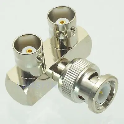 

Adapter 5pcs 90 BNC male plug to 2x BNC female Rakes RF Splitter connector 1M2F