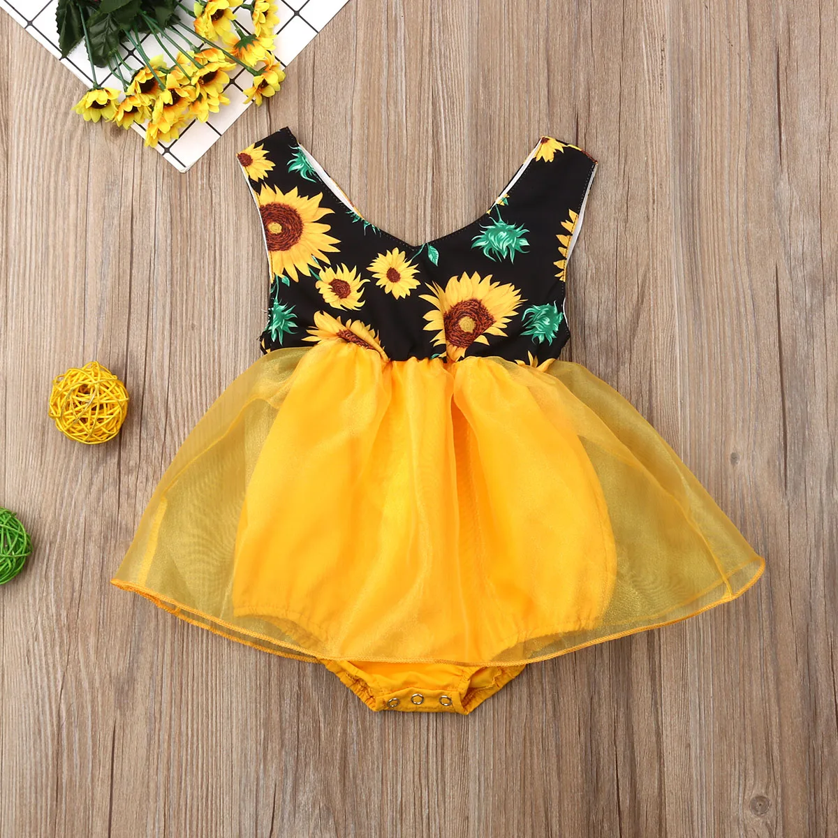 

Pudcoco Newest Fashion Newborn Baby Girl Bodysuit Sunflower Bodysuit Jumpsuit Princess Tutu Tulle Dress Sunsuit