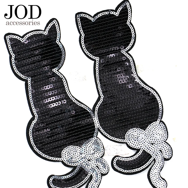 JOD поп блесток ткань черный большой кот гладить на одежду декоративная заплатка Швейные наклейки перо персонализированные глажки бусины паста