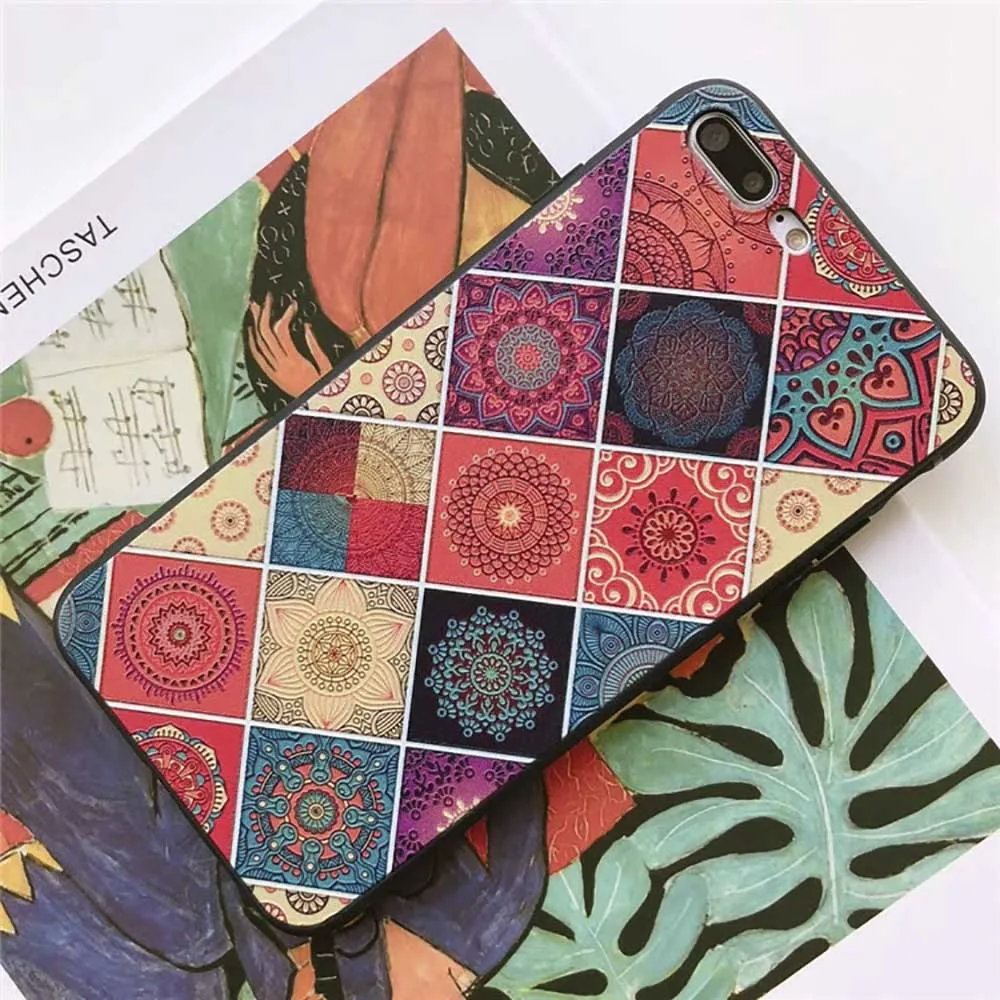 Eqvvol Mandala Flower Vintage Phone Case For Apple iPhone X 8 7 6 6S Plus Cases Fashion Rhombic Patterned Soft TPU Back Cover