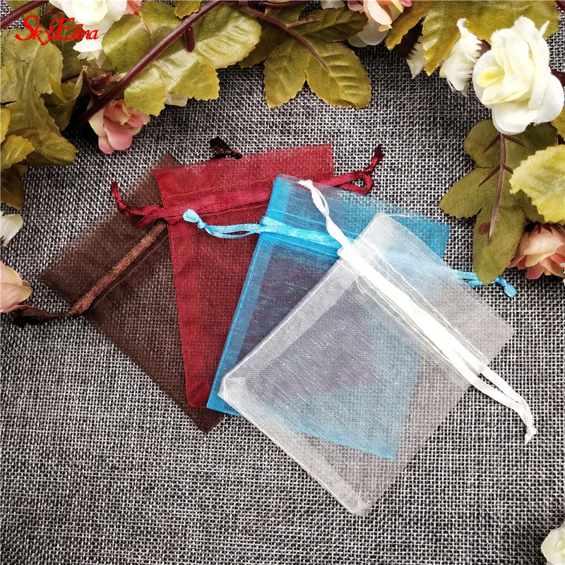 

50pcs 7x9 9x12 10x15 White Transparent Packs Drawstring Pouch Sachet Organza Gift Bag For Jewelry Wedding Party Beads Packing 5Z
