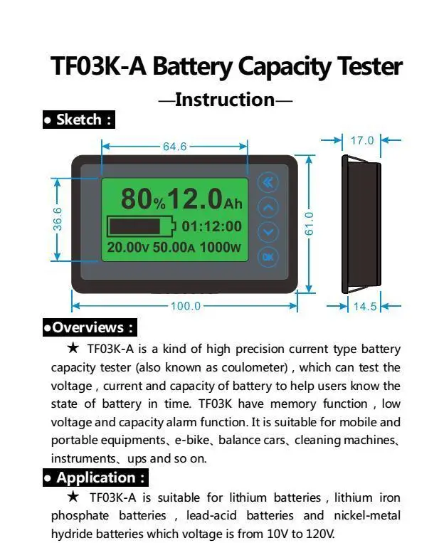DC 10 120v 500A монитор батареи Цифровой кулонный метр Индикатор питания автомобиля RV