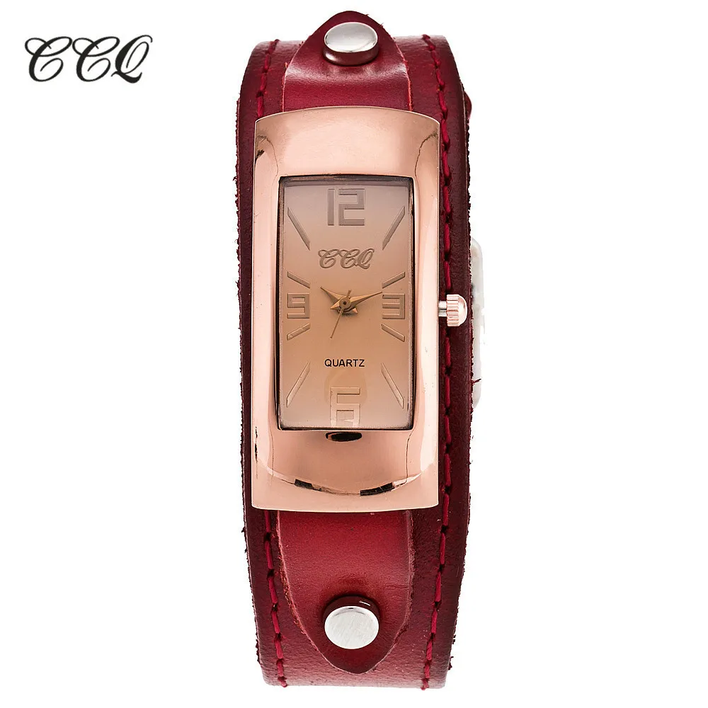 CCQ брендовые винтажные часы-браслет из натуральной коровьей кожи, модные роскошные повседневные женские кварцевые часы, наручные часы, подарок - Цвет: red