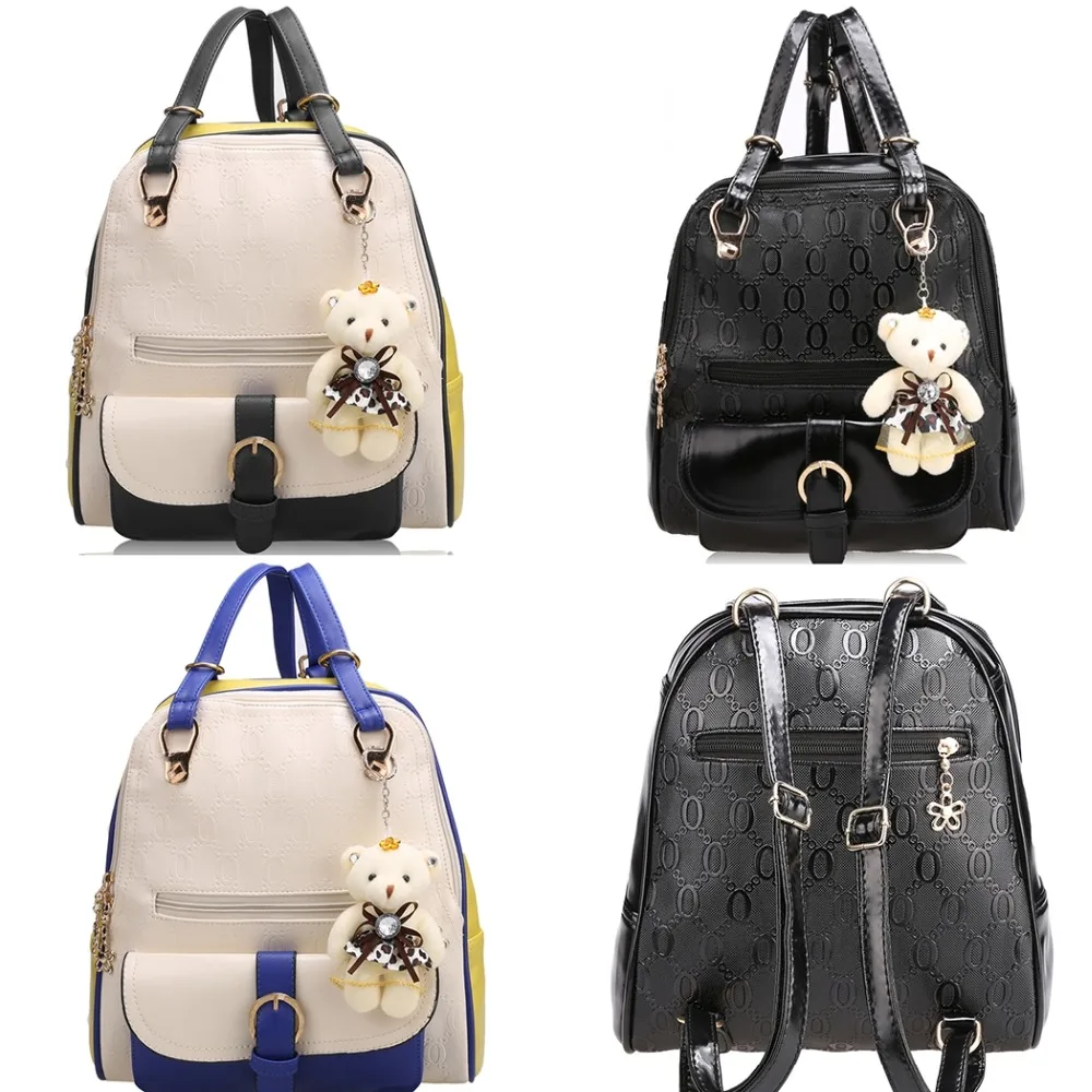 Women Shoulder Bag casual travel bag Leather Colors Fashion Women Backpack School Travel Bag With Bear