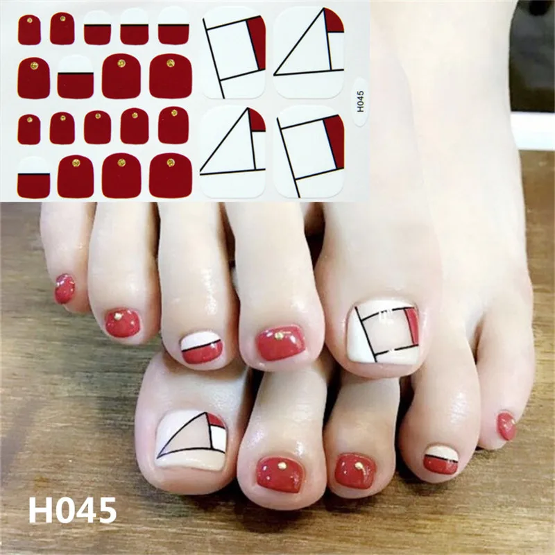 22tips Korea Toe Nail Sticker Wraps Adhesive Decals Toenail Polish Strips DIY Pedicure Foot Decals Manicure Women