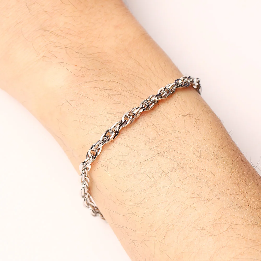 CACANA Stainless Steel Chain Bracelets For Man Women Gold Silver Color For Pendant 0.4cm Double Buckle Donot Fade Jewelry A1237