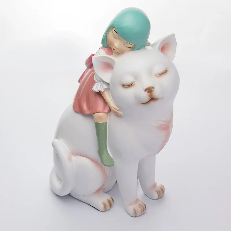 

Nordic Style Resin Crafts Home Decoration Accessories Girl Riding Cat Statue&Sculpture Ornaments Window Display Crafts Gift