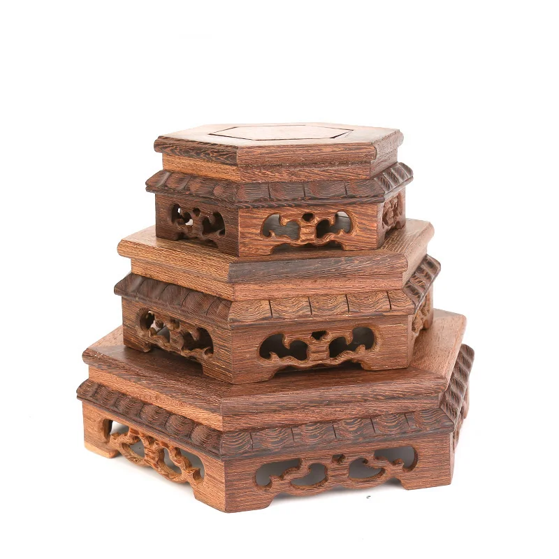 12-19.7cm Diameter Wenge Wood Mahogany Base hexagon base teapot ornaments incense Buddha flowers vase flowerpot rack | Дом и сад