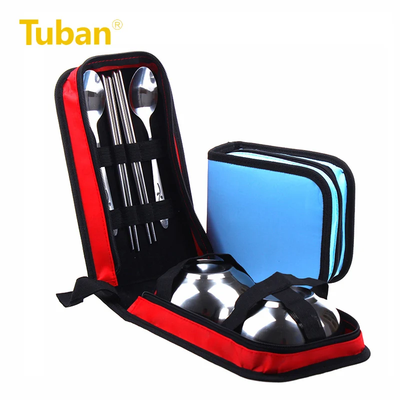 

Tuban outdoor picnic bag barbecue stainless steel double tableware set storage bag with rice bowl with chopsticks with spoon