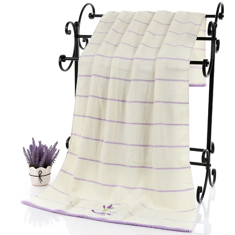 

100% Cotton plaid stripe Lavender Bath Towel Beach Towel For Adults Fast Drying Soft Absorbent Antibacterial 70*140cm