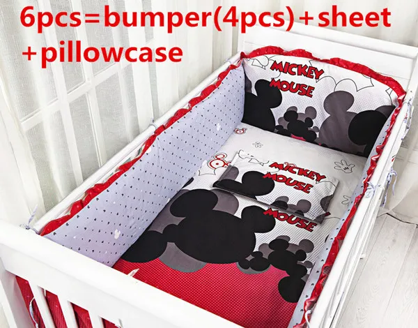 

Promotion! 6PCS Cartoon 100% cotton baby crib bedding set, baby bedding bumper, baby bumper (bumpers+sheet+pillow cover)
