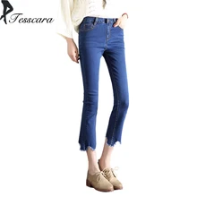 Брендовые женские обтягивающие узкие расклешенные джинсы женские черные Большие размеры джинсовые брюки женские эластичные Bsk Повседневная джинсовая куртка с рваным низом