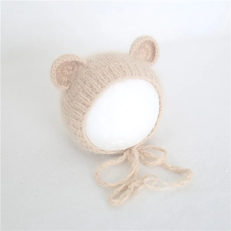 Angora Newborn Photo Prop Bear Hat Knitted Baby Bonnet Vintage New born Animal Birthday Gift Ready to Ship | Детская одежда и