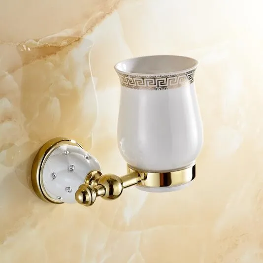 Новые современные аксессуары роскошный Европейский стиль золотой медный стакан для зубных щеток и подстаканник настенный держатель для ванной