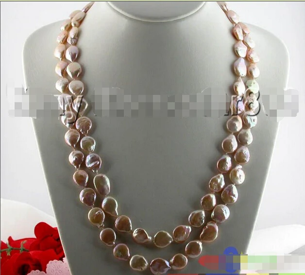 

P4033 2row 27" 12mm ROUND PINK PEARL NECKLACE MABE ^^^@^Noble style Natural Fine jewe SHIPPING (C0309)