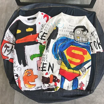 

summer vintage Harajuku Short sleeve long TShirt women cartoon printed white t shirt All Match Casual loose Female Tops T-shirts