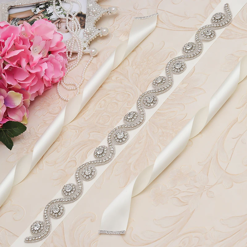 Yanstar Bridal Belt Silver Rhinestones Hand Beaded Crystal For Wedding Dresses 35WB939 | Свадьбы и торжества