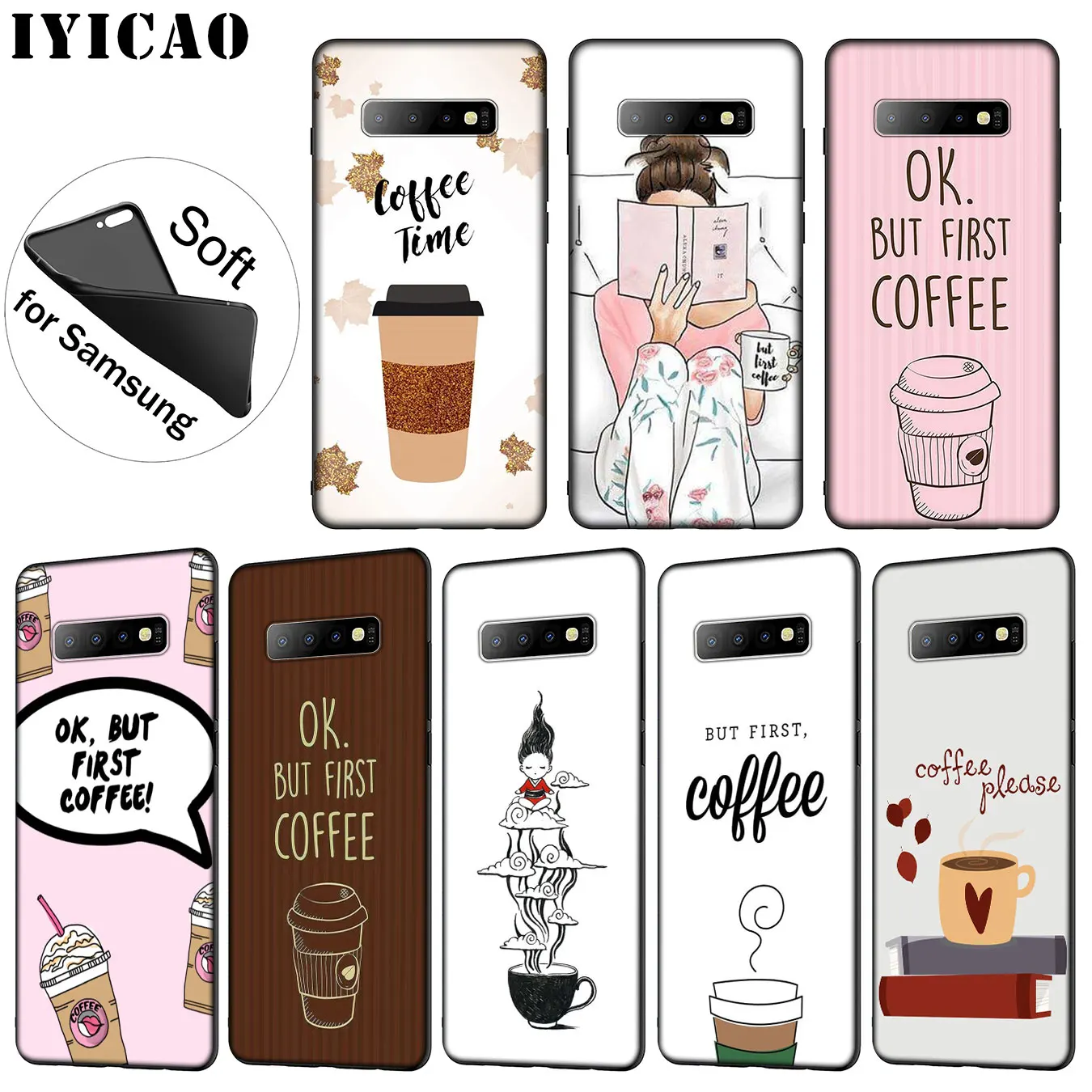 Ok But First Coffee Book Girl Soft Silicone Phone Case for Samsung Galaxy S20 Ultra S10 Lite S9 S8 Plus S6 S7 Edge S10e |