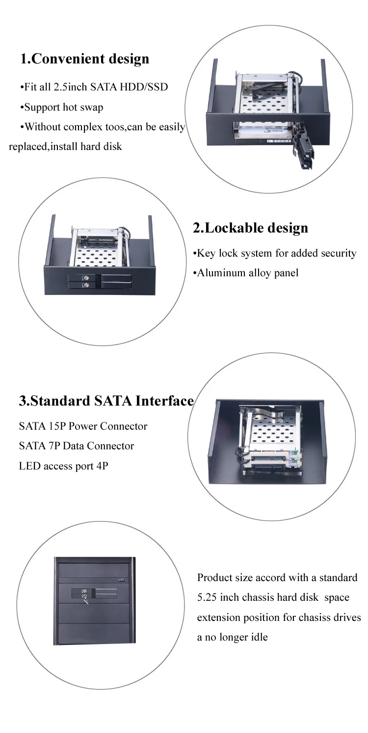 ST5524 2.5 дюйма Dual Bay жесткий стойку SATA HDD док-HDD корпус для 5.25 шт. Bay внутренний HDD mobile rack