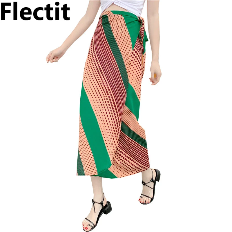 

Flectit Striped Print Long Skirt with Ties Boho Chic Sexy Split Summer Beach Skirt Womens Skirts Sarong